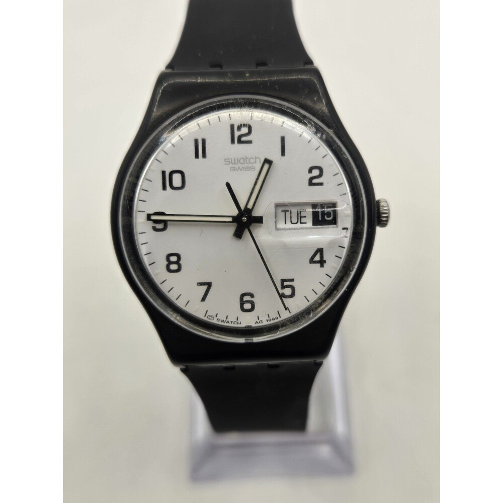 Swatch Once Again Watch Men 1999 White Dial. GB743 New Battery + Silicone Strap